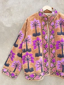 Suzani Embroidered <b>Velvet</b> Boho <b>Jacket</b> <b>Women</b> Floral Ethnic Short Coat Stand Collar Handmade Designer Wear - Product Image 5