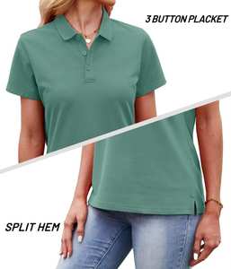 Polo d'été pour femme à manches courtes, coupe ajustée, col classique, haut décontracté de golf, vêtement de sport léger, couleurs et tailles personnalisables - Product Image 4