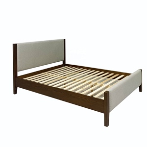Cama de madera OEM de Vietnam con cabecero tapizado Muebles de dormitorio Cama de madera maciza de roble Diseño minimalista - Product Image 2