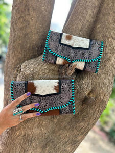 New Hot Western Traditional Style Aztec Tooled Leather <b>Handbags</b> Women's Tooled Hair on Hide Fur Leather Clutch Unique Combo Sets - Product Image 4