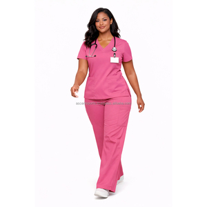Fitted Nurse Uniform Scrub Set Custom Woven Label <b>Cargo</b> Pocket Jogger <b>Pants</b> Poplin <b>Stretch</b> Fabric OEM Manufacturer Staff New - Product Image 4