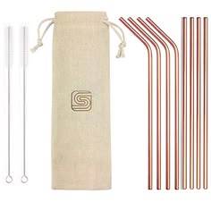 Reusable Copper Cocktail Beverage Tubes Bent <b>Metal</b> Drinking <b>Straw</b> Set for Premium Bar and Kitchen Accessories - Product Image 5