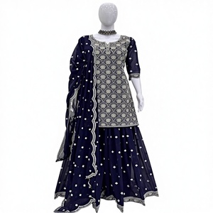 ชุดแต่งงานแบบอินเดียดั้งเดิม ซารารา งานปักเลื่อมหนัก พร้อมกางเกงและผ้าคลุมไหล่ สำหรับงานปาร์ตี้ ขายส่ง แฟตีมา แฟชั่น ฟูซ์ - Product Image 1