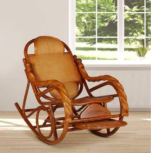 Vintage-style bentwood and woven rattan rocking lounger with sweeping curved armrests, available at wholesale prices. - Product Image 2