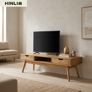 Modern Minimalist Solid Wood <b>TV</b> <b>Stand</b> with 2 Drawers Midcentury Design for Living Room Furniture - Product Image 4