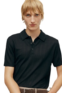 Polos de golf de cuello sólido texturizado de manga corta de mezcla de algodón y poliéster transpirables personalizados ajustados disponibles para la venta - Product Image 2