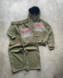 Heavyweight 100% Cotton <b>Men</b>’s Hoodie Set Acid Wash Custom Pullover Distressed Sweatshirt and Sweatpants - Product Image 2