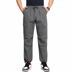 Pantalon cargo gris pour homme, taille élastique avec cordon de serrage, plusieurs poches, style décontracté, toile respirante, style printemps, pantalon cargo personnalisé - Product Image 1