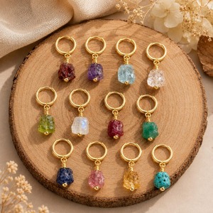 Raw Blue Sapphire Hoop Earrings | Gold Plated <b>Wire</b> Wrapped Crystal Jewelry | 925 <b>Sterling</b> <b>Silver</b> Boho - Product Image 2