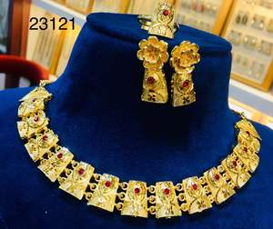 Nouvelle collection MOLL JEWELLERS : Parure florale tendance en alliage plaqué or 24 carats avec zircon, collier et boucles d'oreilles, cadeau de mariage pour femme - Product Image 4