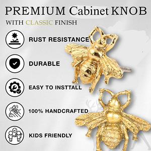 Bee Modern <b>Gold</b> Finish Cast Iron Durable Eco-Friendly Door <b>Drawer</b> Cabinet Knobs <b>Pull</b> Handle Bedroom Living Room Kitchen Wardrobe - Product Image 2