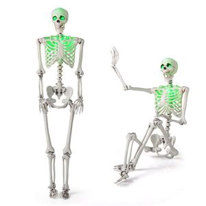 5.5ft Life-Size Halloween Skeleton Pre-Lit Green LED Lights (Eyes/Chest) Fully Poseable Joints PP+PE Halloween Decoration - Product Image 1