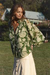 Long <b>Bell</b> Sleeve Imperial Aari Embroidered Floral Pom Pom Trim Beach Bohemian Blouse Tops Lace Decoration 100% Cotton - Product Image 3
