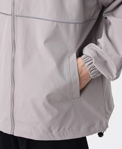 Men's Gray Racer Jacket Solid Color Zipper Closure Stand Collar Casual Windproof Polyester Autumn Wear - Product Image 4