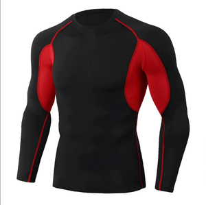 Men's <b>Long</b> <b>Sleeve</b> Rash Guard <b>Black</b> Red Color Blocked Quick Dry Spandex Polyester <b>Gym</b> Wear for MMA BJJ Training - Product Image 3