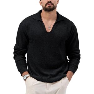 2025 hommes col en V côtelé thermique pull léger doux tricot pour Polo pull avec motif imprimé hiver pull court - Product Image 4