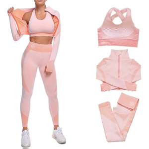 Fashion Women Three Piece Activewear Set High Waist Yoga Leggings Sports <b>Bra</b> And Lightweight Jacket With OEM ODM Private Label - Product Image 3