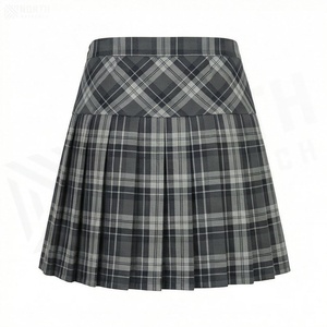 Jupe mini plissée à carreaux pour femme, taille normale, en polyester tissé, style décontracté toutes saisons - Product Image 2