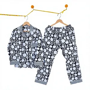 Conjunto de Pijama de Algodón 100% con Estampado Floral para Mujer, Manga Larga, Cuello Camisero, Suave, Ropa de Dormir Larga para Chicas - Product Image 1