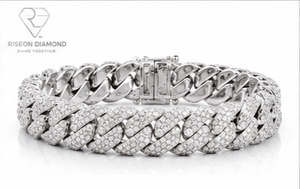 Pulsera cubana premium de oro blanco de 18 quilates con diamantes cultivados en laboratorio, eslabones grandes, cierre seguro, estilo llamativo. - Product Image 3