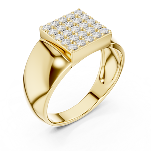 Anillo de Sello de Lujo para Hombre de Oro Amarillo de 14K con Diamantes Cultivados en Laboratorio de Corte Redondo en Racimo Cuadrado, 1 Quilate - Product Image 2