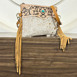 Nuevo Bolso de Cuero Genuino de Vaca Estilo Western con Flecos, Diseño Floral Grabado a Mano y Detalles en Turquesa, Bolsos de Hombro y Bandolera para Mujer - Product Image 5