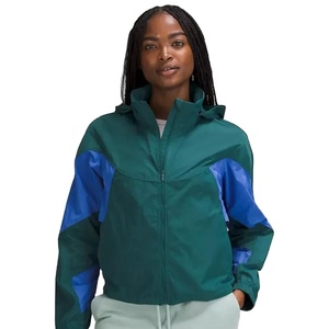 <b>Women</b> Color Block Cropped <b>Windbreaker</b> Jacket Lightweight Hooded Outdoor Sports Jacket Fashion Streetwear Waterproof Windproof - Product Image 1