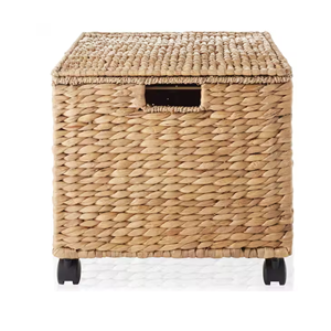 Meuble de rangement roulant en jacinthe d'eau tressée à la main, organiseur de fichiers naturel avec couvercle et roulettes, rangement pour bureau à domicile du Vietnam - Product Image 4