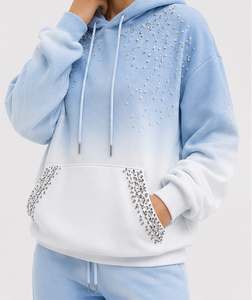 Sudadera con Capucha para Mujer, Casual, Azul Claro, con Lentejuelas y Pedrería, de Algodón y Felpa, Personalizable, Transpirable, de Manga Larga para Invierno - Product Image 4