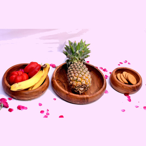 Ensaladera de madera de acacia, Juego de 3 cuencos de pie redondo respetuosos con el medio ambiente para servir alimentos, mezclar y frutas en el hogar, restaurante y uso en hoteles - Product Image 5