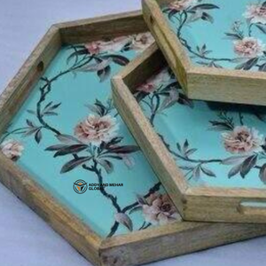 ชุดถาด MDF รูปหกเหลี่ยมตกแต่ง พร้อมเคลือบเงาแบบกระดาษเคลือบเงา ลายดอกไม้และนกสไตล์วินเทจ สำหรับจัดเก็บ - Product Image 5