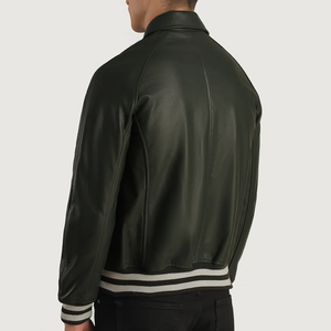 Men's Pu Leather Bomber <b>Jacket</b> Turn-down Collar Zipper Closure Regular Fit Solid Color Moto Style Autumn Wear - Product Image 3