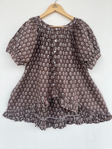 Women Brown Floral Print Cotton 2 Piece Pajama Set <b>Ladies</b> Sleepwear Set <b>Summer</b> Vacation Beach Dress Wholesale Pajamas & <b>Blouse</b> - Product Image 2