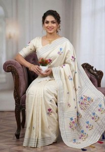 Tela Moderna para Saree de Algodón Assam con Trabajo de Hilo Katha y Lentejuelas de 3mm de Secado Rápido - Product Image 3