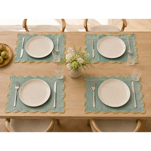 Premium <b>Linen</b> Scalloped <b>Placemat</b> with Elegant Gold Edge – Luxury Table Mat for Dining, Restaurant & Home Decor - Product Image 3
