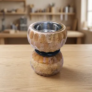 Soporte de madera tallada para quemador de incienso con forma de reloj de arena, anillo decorativo azul y copa metálica para aromas - Product Image 5