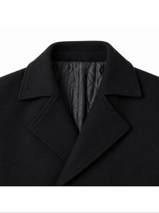 Men's Double Breasted <b>Wool</b> Overcoat Notched Lapel Long Thick Regular Sleeve Woven Fabric Black Outerwear - Product Image 2