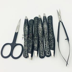 Nuevo producto de moda RMI: Pinzas para cejas con recubrimiento de polvo negro y color brillante / Juego de pinzas angulares de acero inoxidable con punta plateada - Product Image 1