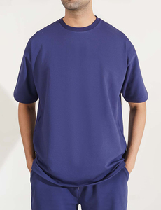 T-shirt pour homme à col rond, manches courtes, couleur unie, coupe classique, jersey décontracté, 100% coton, design épaules tombantes - Product Image 2