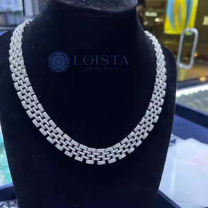 LOISTA Women's 925 Silver Moissanite <b>Statement</b> <b>Necklace</b> Princess Cut Geometric Link Chain Luxury Wedding Jewelry - Product Image 3
