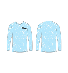 Camiseta Deportiva Ligera de Manga Larga Sublimada Personalizada con Patrón de Puntos Azul Claro y Blanco, Fabricante al por Mayor - Product Image 1
