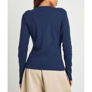Camiseta de Punto de Manga Larga para Mujer, Cuello Redondo, Ajustada, Informal, para Otoño, 100% Acrílico, Anti-Pilling - Product Image 3