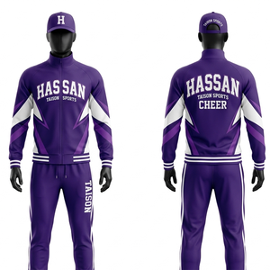 High quality 300 GSM polyester performance fabric cheerleading training tracksuit grey blue color <b>block</b> custom sublimation logo - Product Image 3