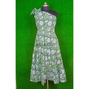 Vestido midi de un solo hombro para mujer, estampado floral, informal, sexy, de playa, 100% algodón, corte en A, transpirable. - Product Image 2