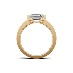 Axelar East West Open Double Band <b>Ring</b> in Emerald Cut <b>Diamond</b> <b>Ring</b> Yellow Gold <b>Ring</b> with 1 Pieces of <b>Diamond</b> Stone - Product Image 3