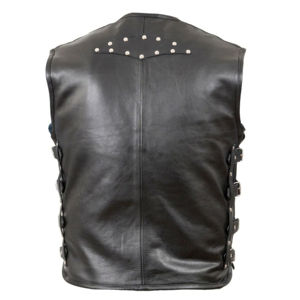 Gilet en cuir véritable pour homme, style vintage noir, en cuir de vachette naturel, sans manches, prix raisonnable, service OEM. - Product Image 4