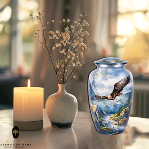 Urna Funeraria Ecológica de Estilo Europeo y Americano con Diseño de Águila Calva Azul para Cenizas Humanas Adultas, de Aluminio - Product Image 2