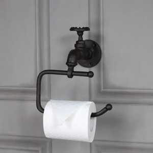 Industrial Steampunk Water Faucet Toilet Paper Holder Black Iron Wall Mounted Pipe Style Bathroom Tissue <b>Roll</b> <b>Rack</b> Hardware - Product Image 1