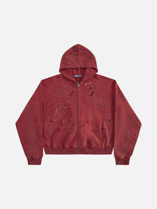 Sudadera con capucha corta de algodón grueso con forro polar, diseño de estrellas de pedrería, con cremallera, estilo vintage, lavado ácido, oversize, streetwear - Product Image 4