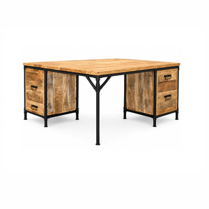 Industrial Square solid Mango Wood Conference Table with Metal Frame and storage <b>drawers</b> Executive <b>Office</b> Meeting Room Furniture - Product Image 1